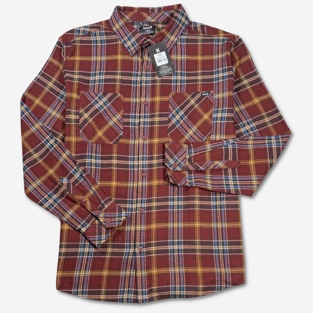 Hurley Long Sleeve Flannel Shirt - NWT Mens Medium Rust / Plaid - #48369-B1